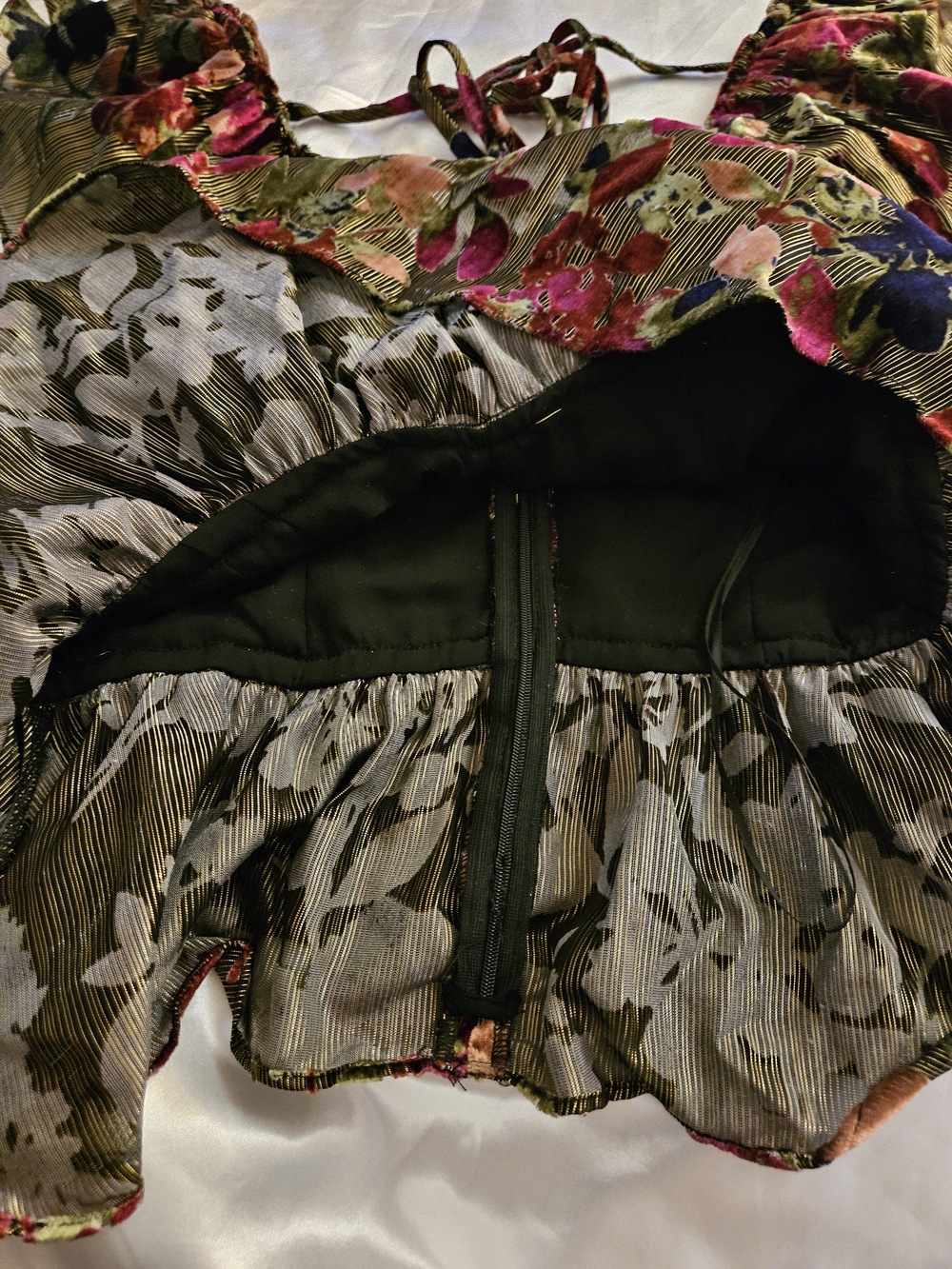 Floral Ruffled V-Neck Women’s Top in Olive Green - Picture 3 of 13